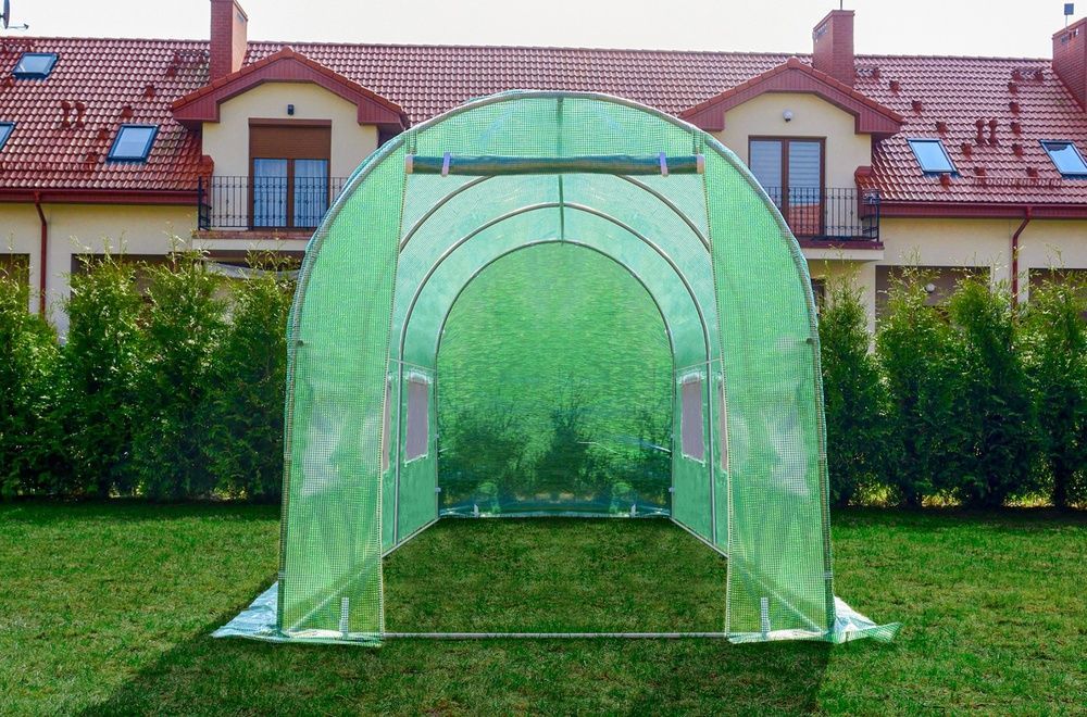 Садовая теплица 9 м&sup2; (4,5 &times; 2 &times; 2 м) с окнами, армированная пленка UV-4, Зеленая (Польша) P0024 фото