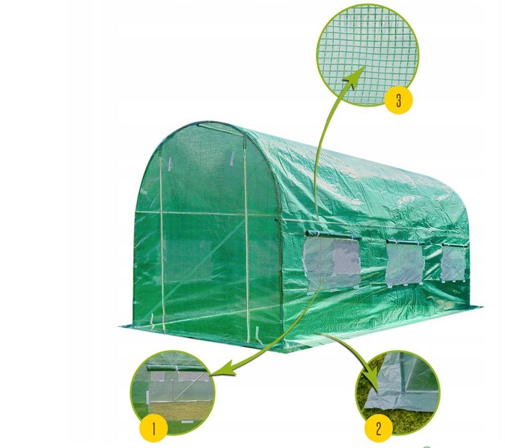 Садовая теплица 9 м&sup2; (4,5 &times; 2 &times; 2 м) с окнами, армированная пленка UV-4, Зеленая (Польша) P0024 фото