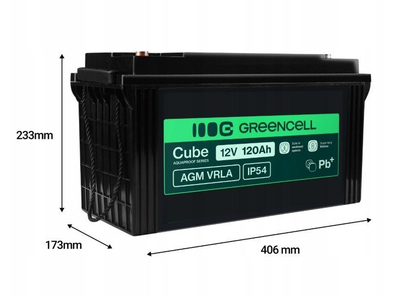 Акумулятор Green Cell AGM VRLA 12 V 120 Ah IP54 для фотоелектричних систем, яхт, човнів, сонячних панелей AGM12V120AH-J фото
